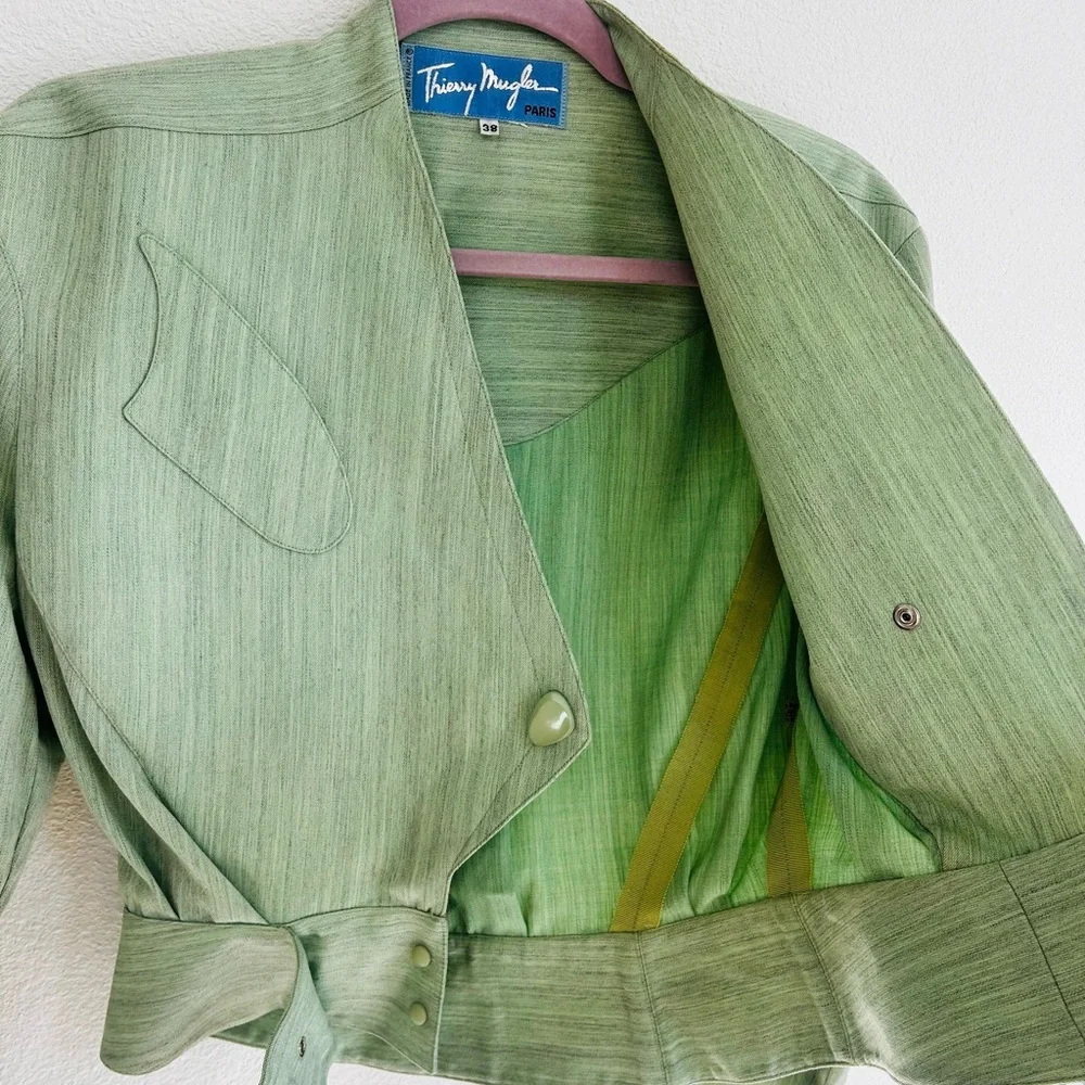 Rare 1980’s Thierry Mugler Sage Green Blazer Skirt Set - Picture 6 of 16